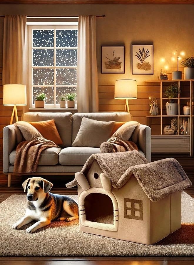 FunMay Luxury Foldable Rabbit-Ear Cat House & Dog Bed – Indoor Double Roof Condo with 30D Memory Foam, Removable Washable Cushion, Non-Slip Base, Cozy Pet Tent for Small Dogs & Cats, Gray (Large) - Image 4